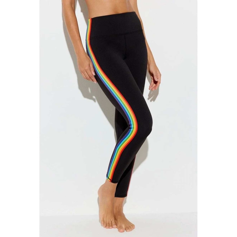 Spiritual Gangster Nirvana Infinity Legging Women L Black with Rainbow Stripes